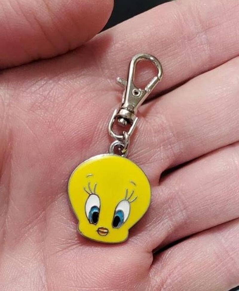 TWEETY BIRD CHARM ZIPPER PULL PURSE WALLET BACKPACK OR DOG CAT COLLAR JEWELRY
