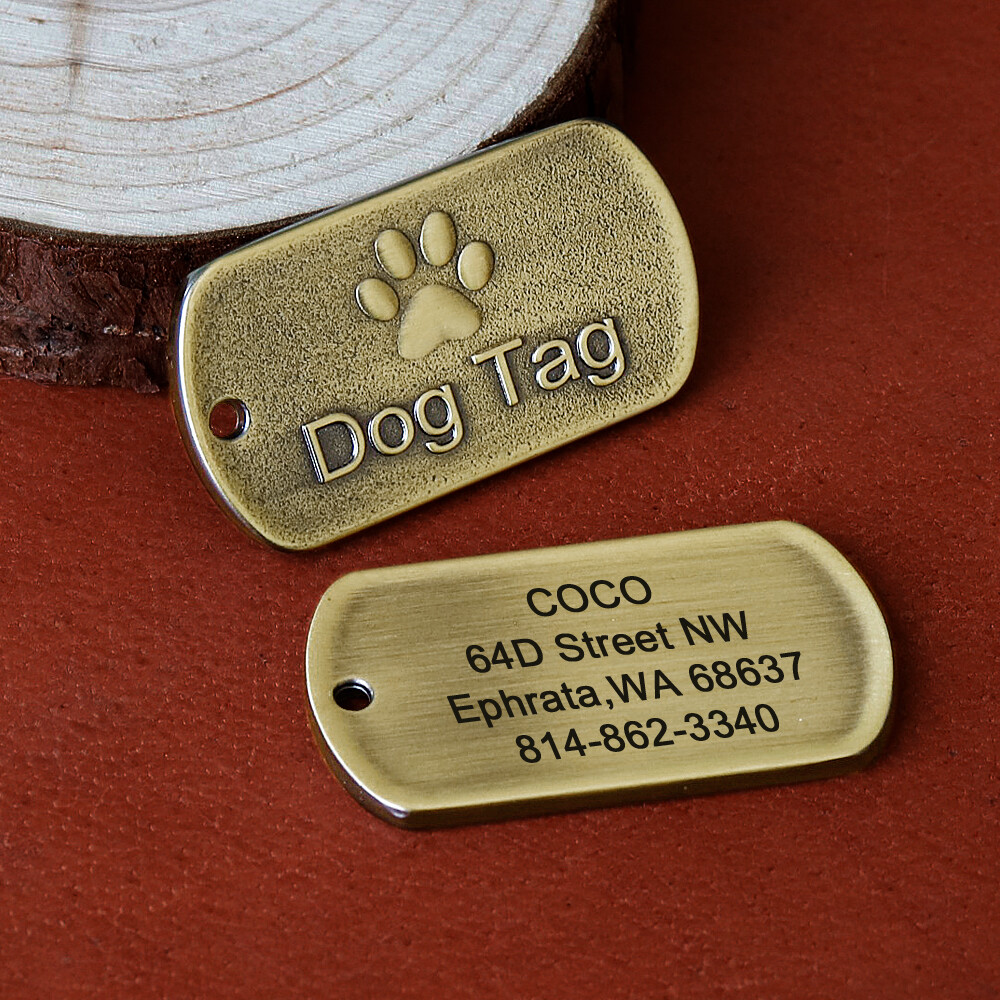 BRASS DOG TAGS MILITARY PERSONALIZED CUSTOM PET NAME ID ENGRAVED FOR COLLAR