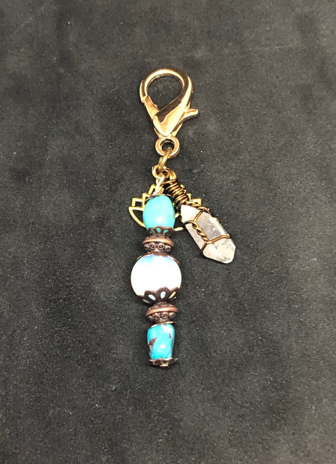 Moonstone & Turquoise Crystal Pet Charm, Collar Charm, Lotus Flower Pet Charm