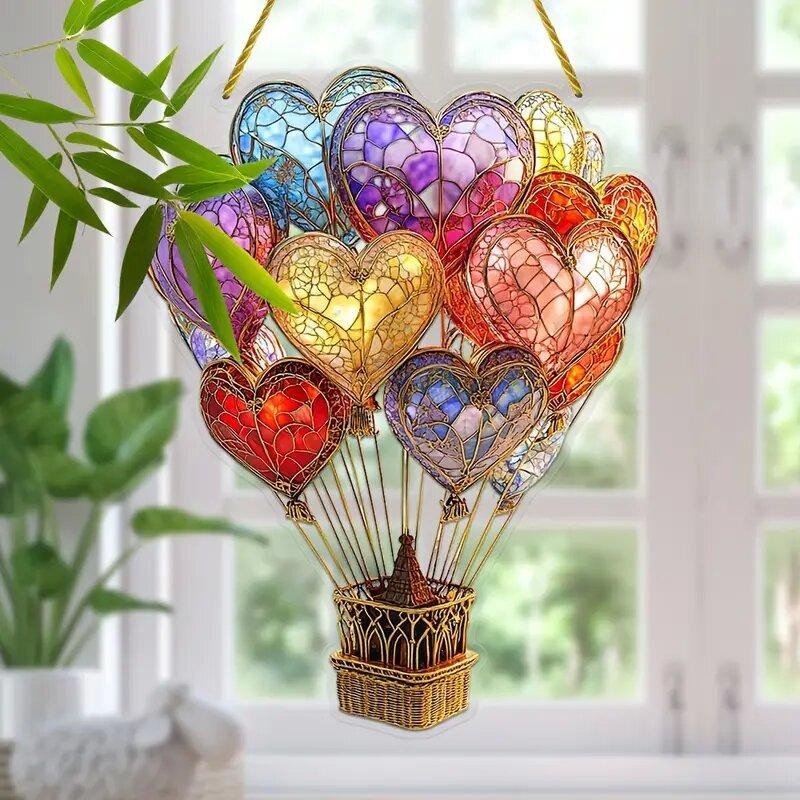 1pc 2D Acrylic Hot Air Balloon Light-Collecting Device Flower Window Pendant