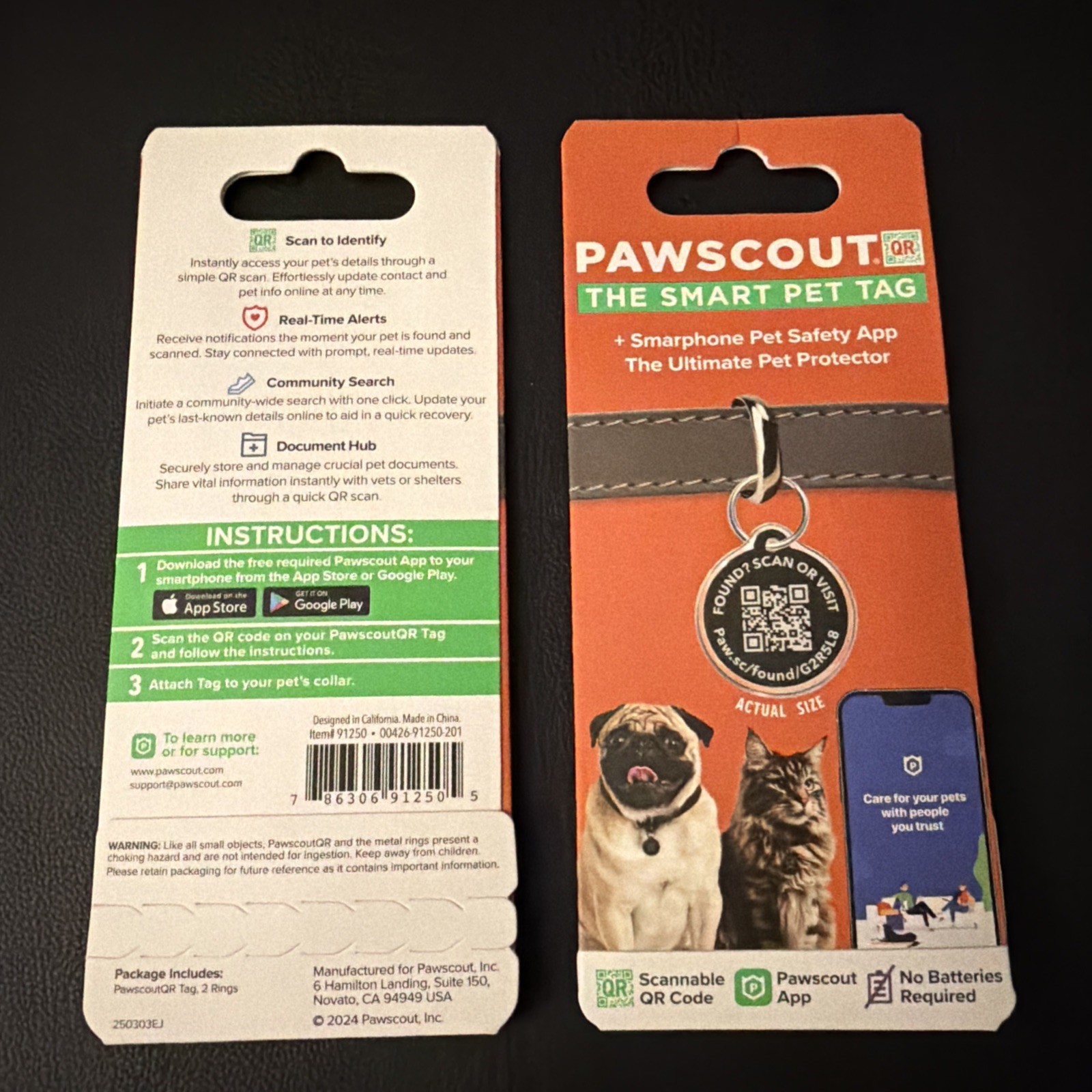 🐾 (2) PAWSCOUT Smart Pet Tags QR Finder Dogs Cats Smartphone Pets Safety App 🆕