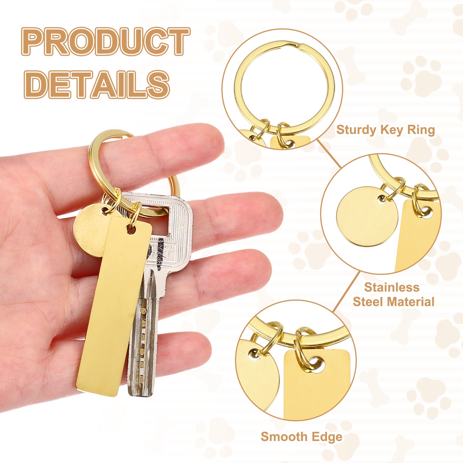 30Pcs Metal Engraving Keychain Blanks, Gold Tone/Silver Tone/Black(Rectangular)