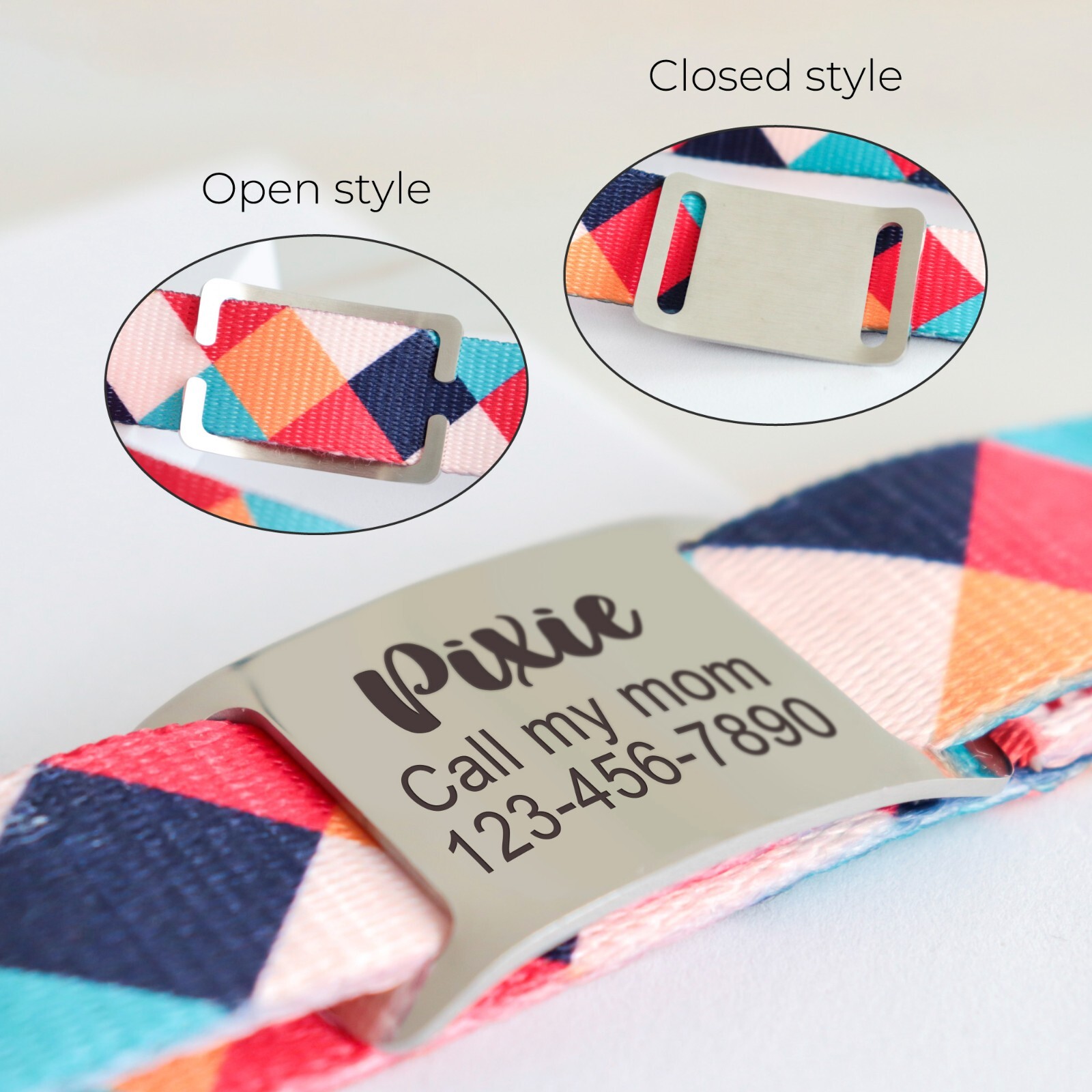 Personalized Slide on Silent Pets Name ID Tags for Dog Cat Martingale Collar