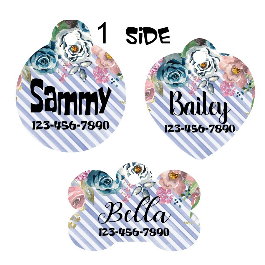 Pet ID Tag Flowers Personalized Custom Double Sided Pet Tag w/name & number