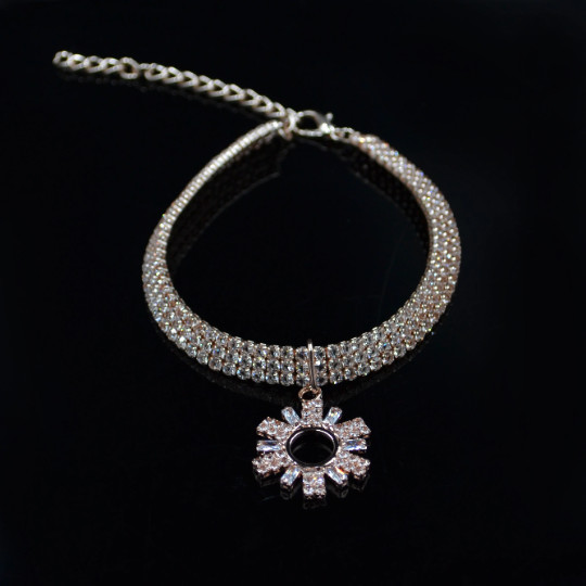 Necklace for dogs | Dog Rhinestone Rose Gold Tone Charm Necklace | Dog jewelry