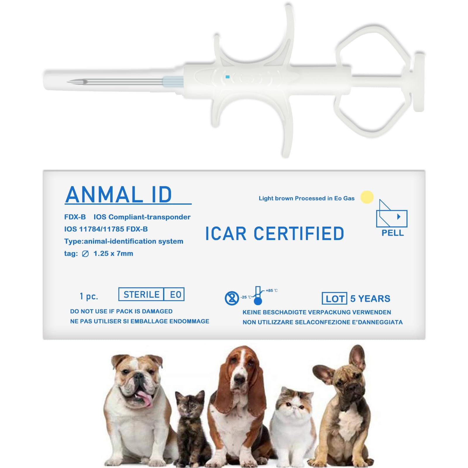 20 PCS 1.25x7mm Universal Standard Microchip ISO11784/85 FDXB Pet ID Tag