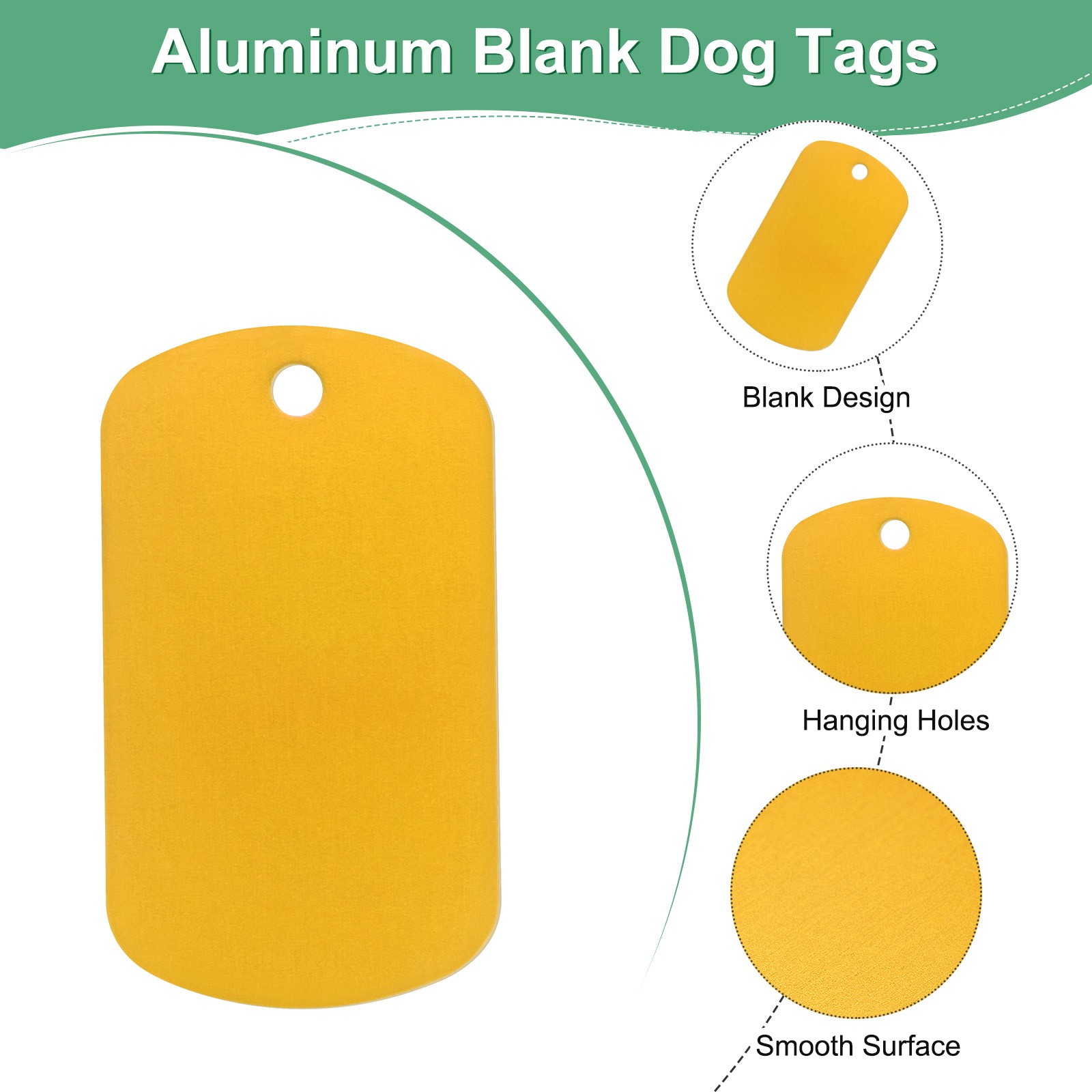 10-Pack 2″ x 1.18″ x 0.04″( L x W x T ) Blank Dog Tags [Yellow, 1 Hole]