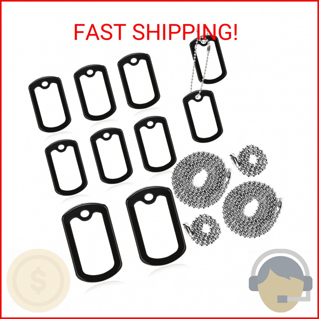 10 Pack Dog Tag Silencers, Black Engraved Tag Silicone Case with 4 Chains Army D