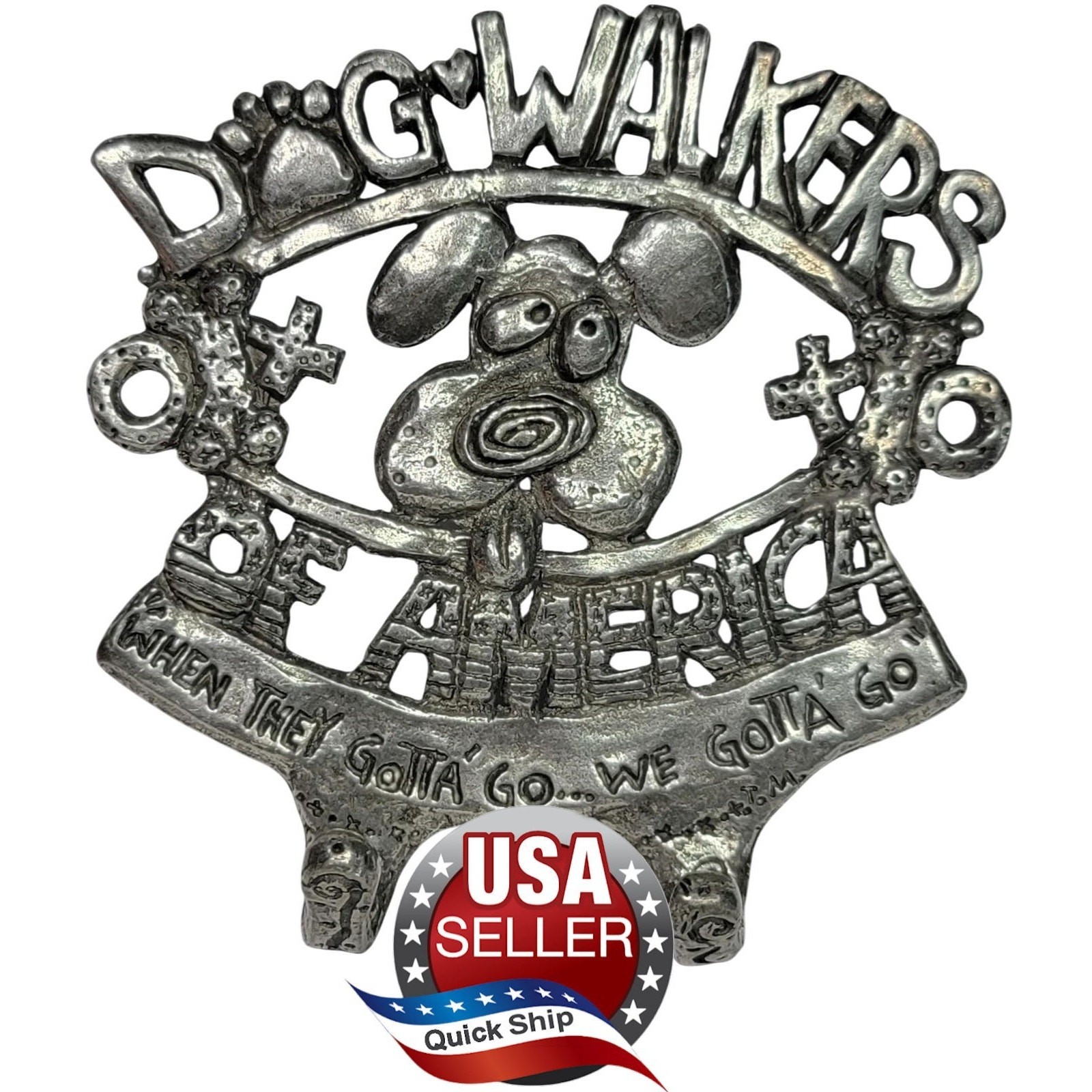 Dog Cat Pet Leash Key Pewter Hanger Hook • Dog Walkers of America • Wall Mount