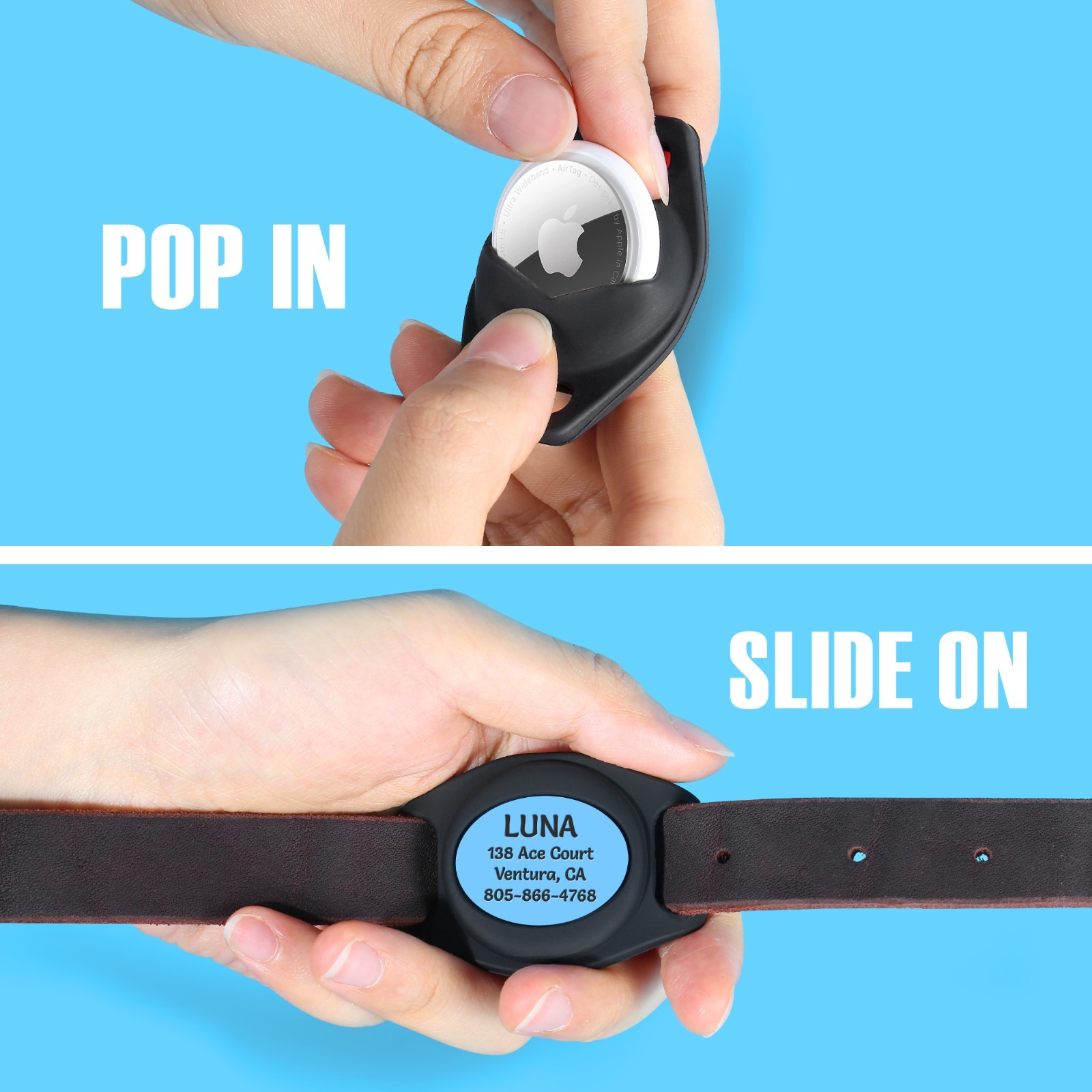 Leash King Personalized Pet Collar AirTag Holder, Slide-On Case for Dog and Cat