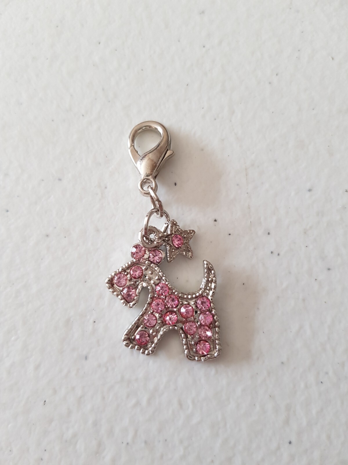 Collar Charm – Dog Cat Pink Scotty Terrier Bling Diamond Diamante Clip On