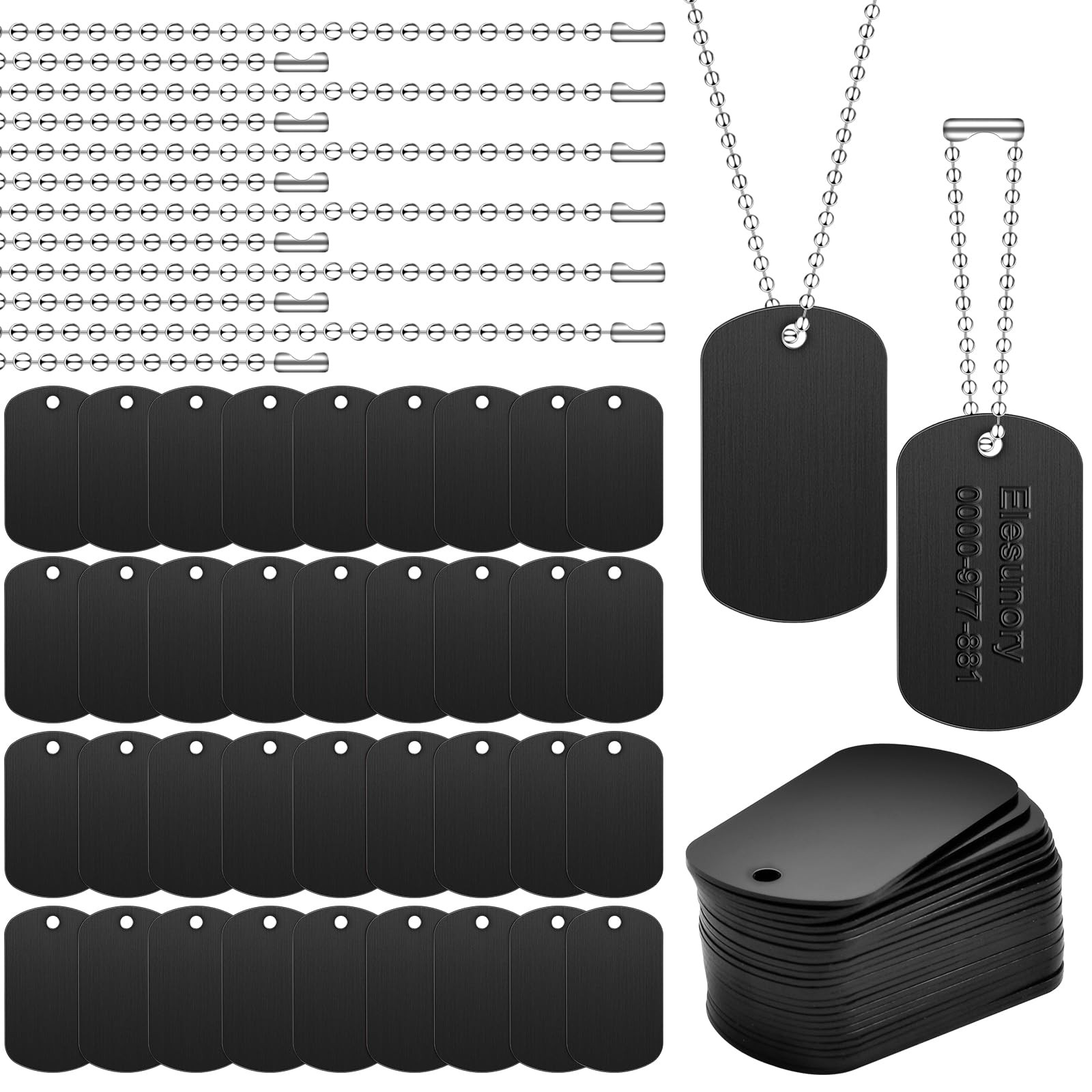 Elesunory 100Pcs Military Dog Tags Set, 50 Pcs Aluminum Blank Dog Tag and 50 …