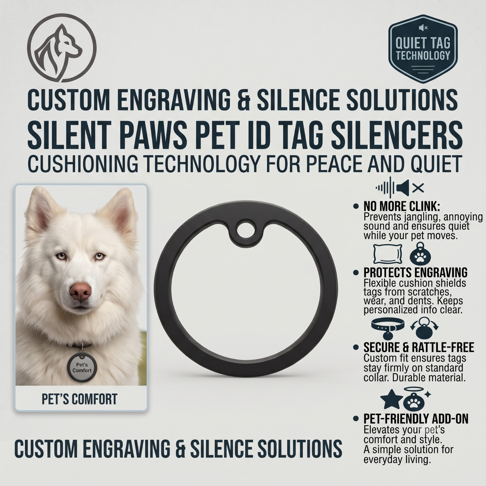 Black Rubber Pet ID Tag Silencer | Dog & Cat Collar Noise Muter Fits 30mm