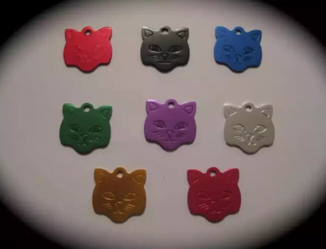 Cat Face Coloured Pet ID Name Tag Cat Dog Free Engraving & postage