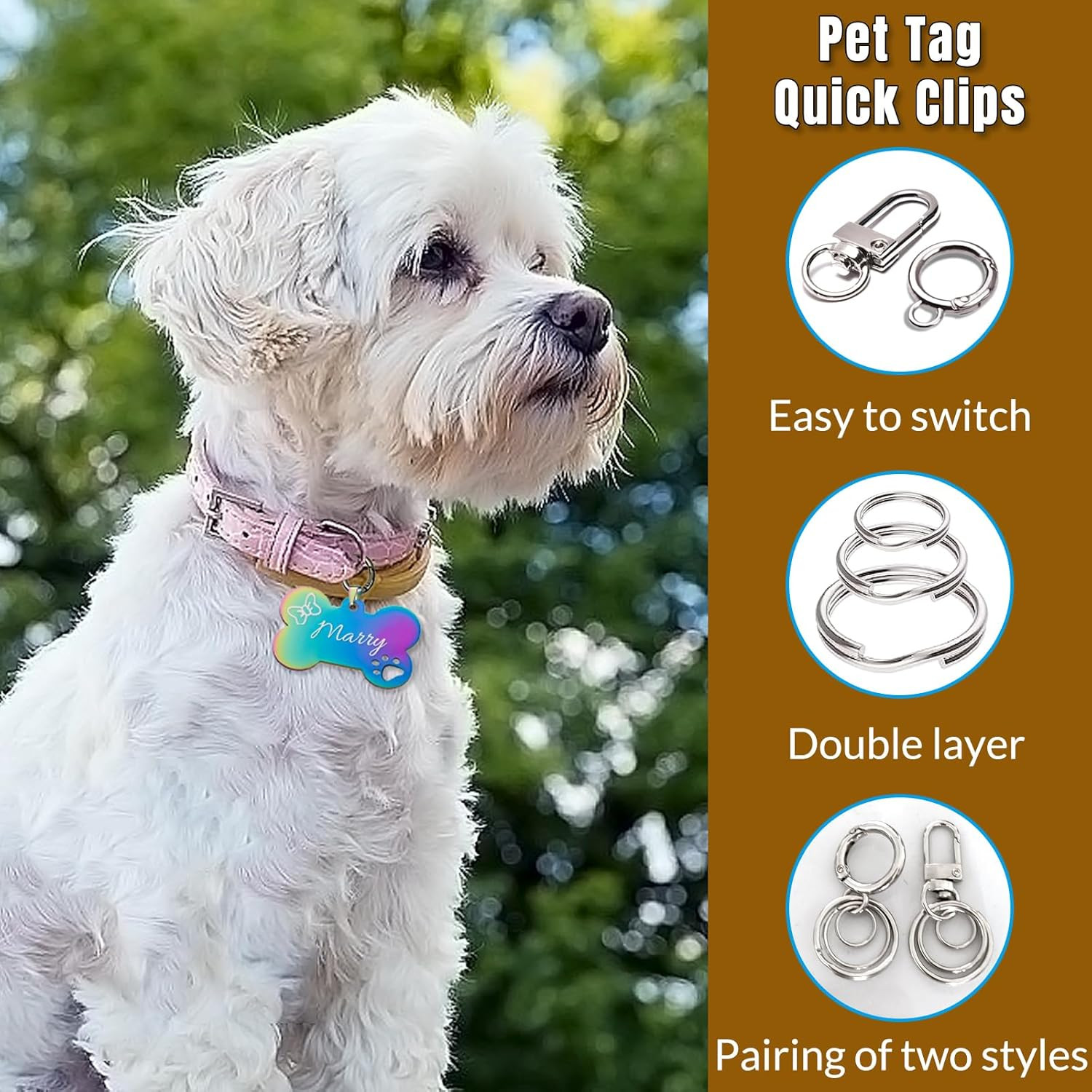 Dog Tag Clips for Collar 15pcs Metal ID Tag Rings Quick Attach Pet Tags