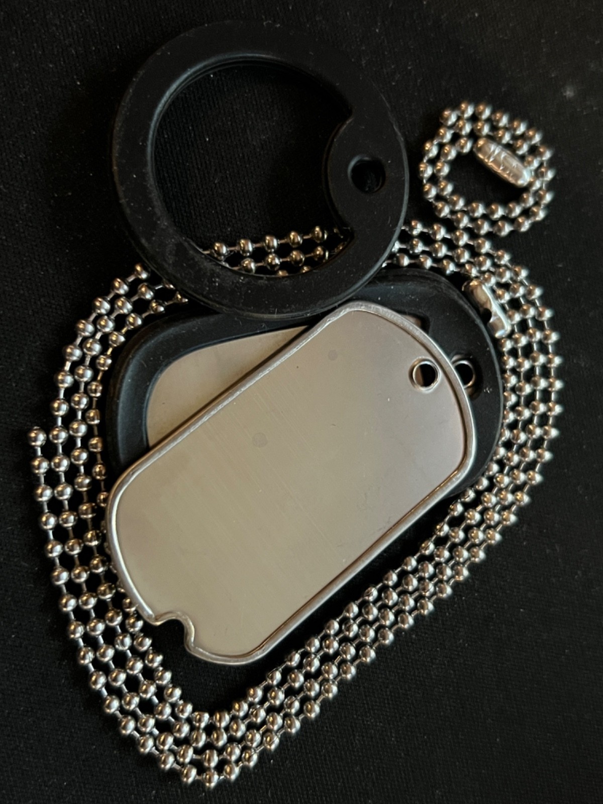 DOG TAGS NOTCHED MILITARY CUSTOM DEBOSSED 2 TAGS SAME AS GI (UP To 18 SPACES)!!