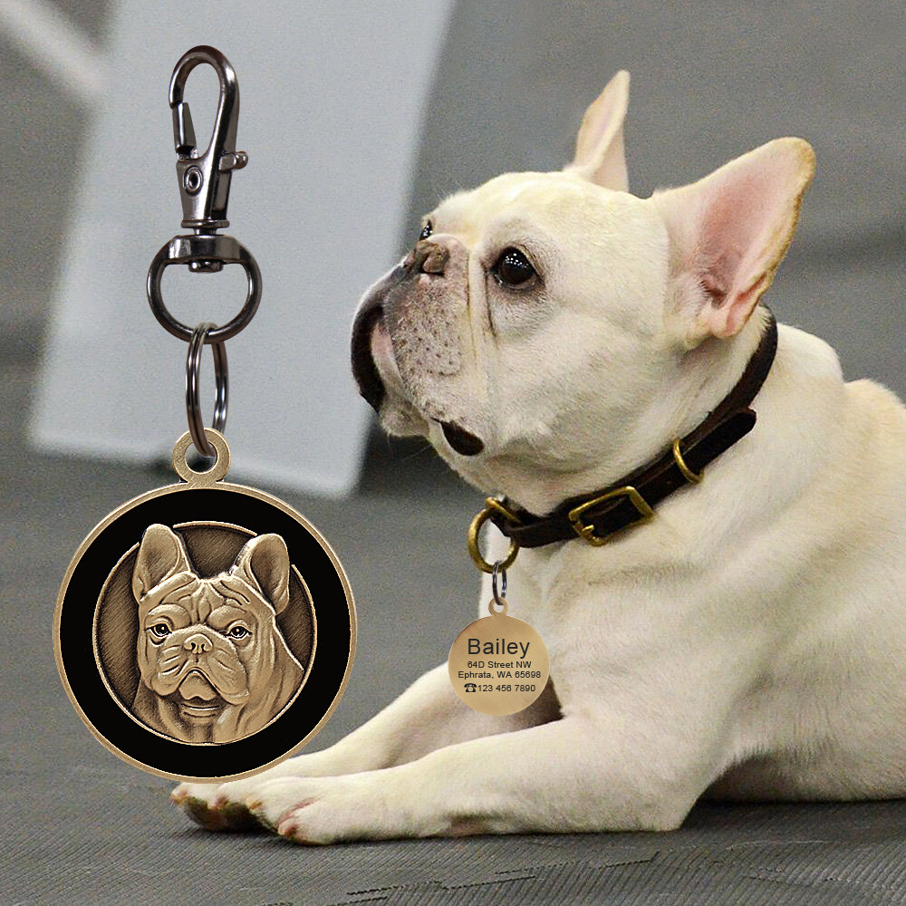 Customized 3D Brass Dog Tags Personalized Pet Puppy ID Name Number Engraved Free