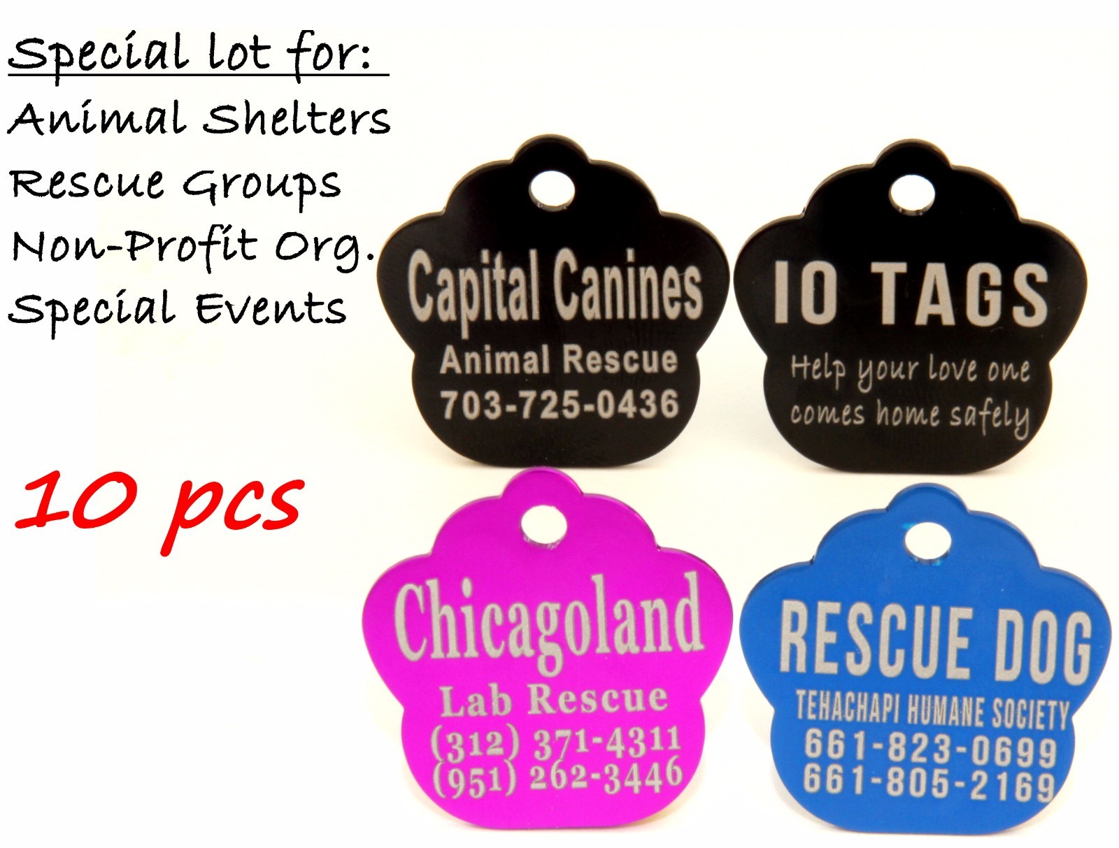 Shelter Non Profit Pet ID Tag Dog and Cat for Rescue Lot 10