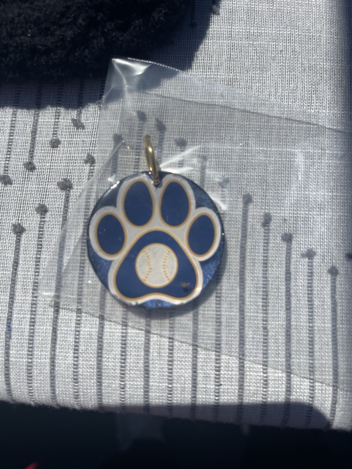 Paw Print Pet Collar Charm, Milwaukee Blue And Gold Baseball
