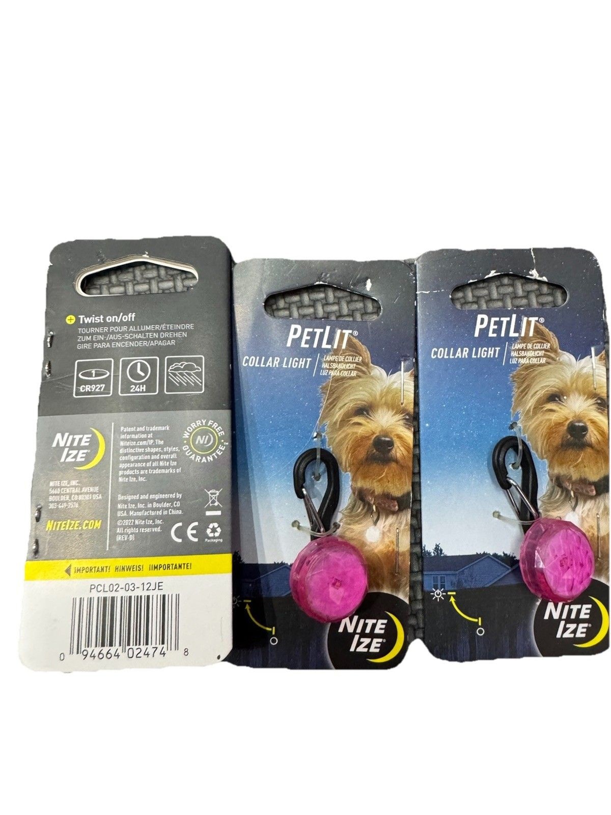 (RGB1) Nite Ize PetLit Collar Light Pink LED Clip-On Dog Safety Light Lot of 3