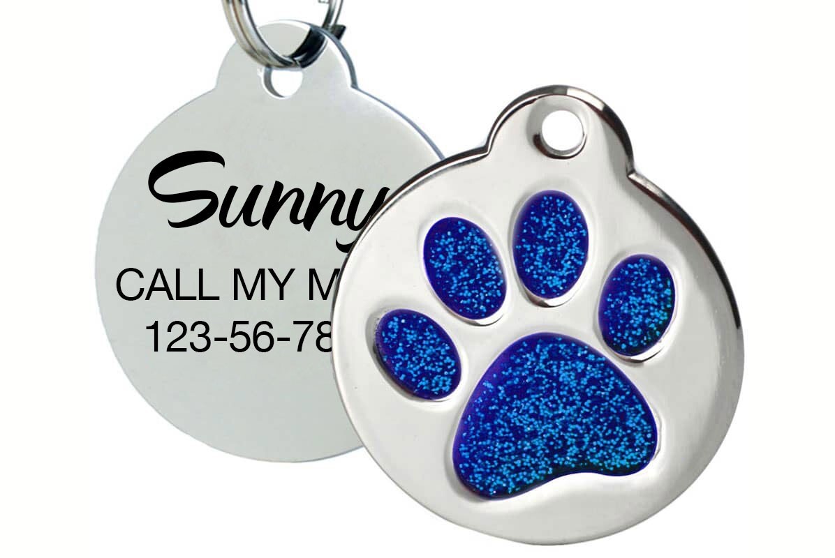 Personalized Glitter Paw Dog Tag, Cat ID | Engraved Pet Tag USA