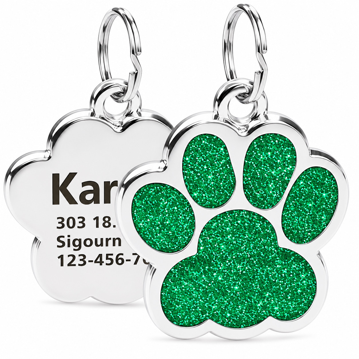Personalized Pet ID Tag Custom Engraved Dog Cat Name Tag Glitter Paw Charm