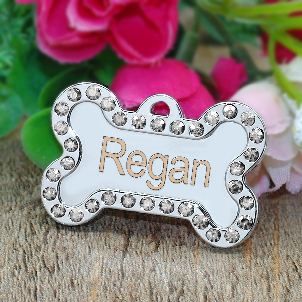 Personalized Dog Tags Engraved Cat Puppy Pet ID Name Collar Tag Bone/Paw Glitter