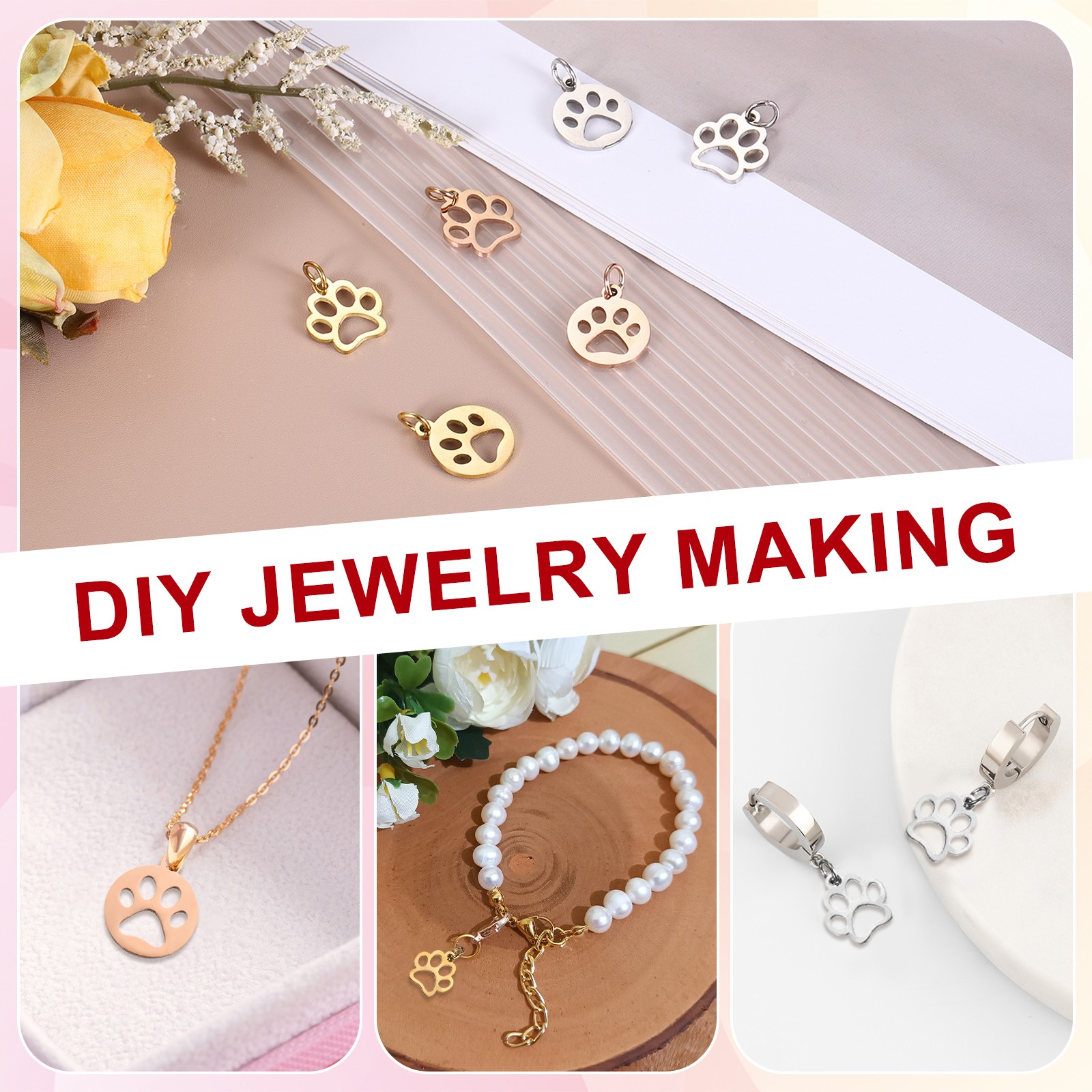 Dog Paw Print Charms 3mm, 20 Pcs Cat Dog Paw Pendant, Silver