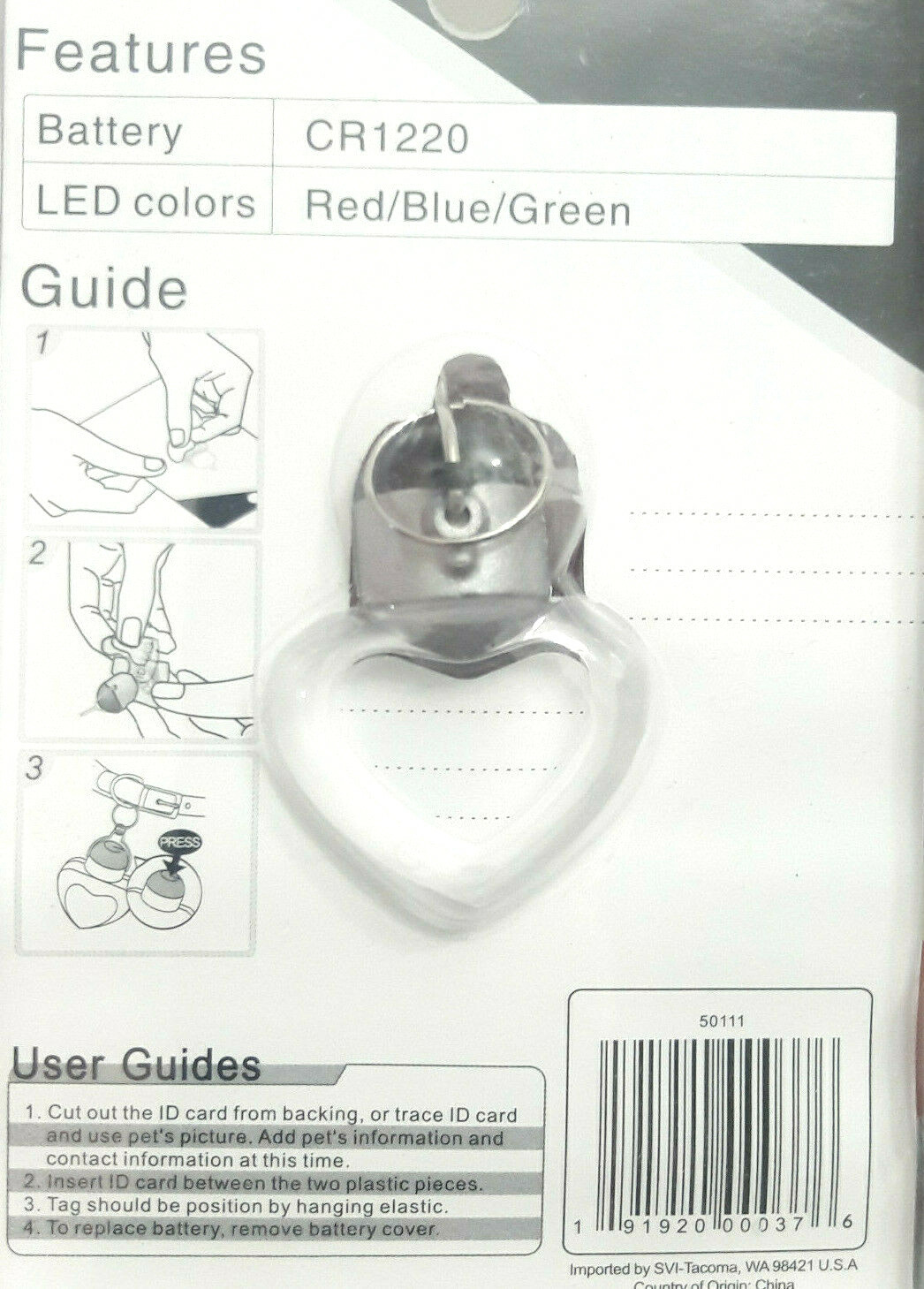1 EACH NEW SPECIALTIES FLASHING LOVE-STAR PET ID SAFETY TAG HEART DOG CAT LIGHT