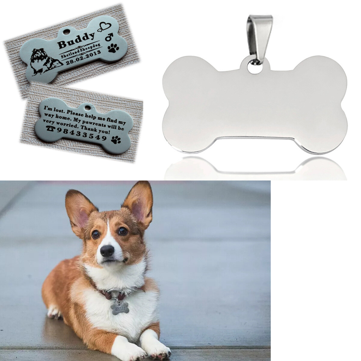 Pet ID Dog cat tag personalized engraving anti loss collar pendant double-sided