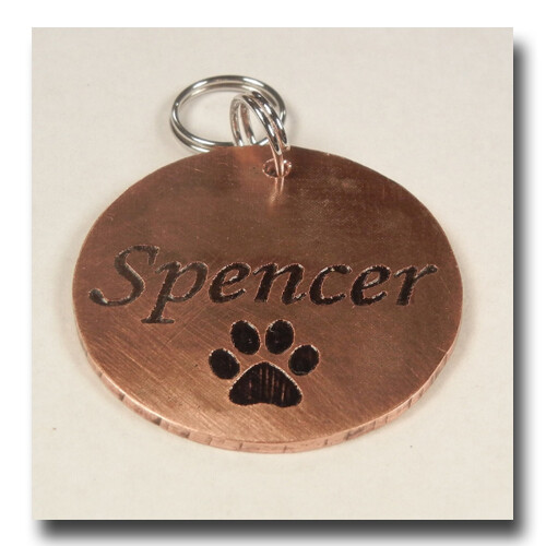 Engraved Name and Paw Print Pet ID Dog Name Tag Free Engraving Copper Brass Nick