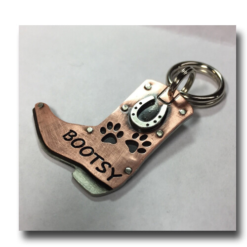 Cowboy Cowgirl Boot Pet ID Dog Name Tag Free Engraving Copper Nickel Silver