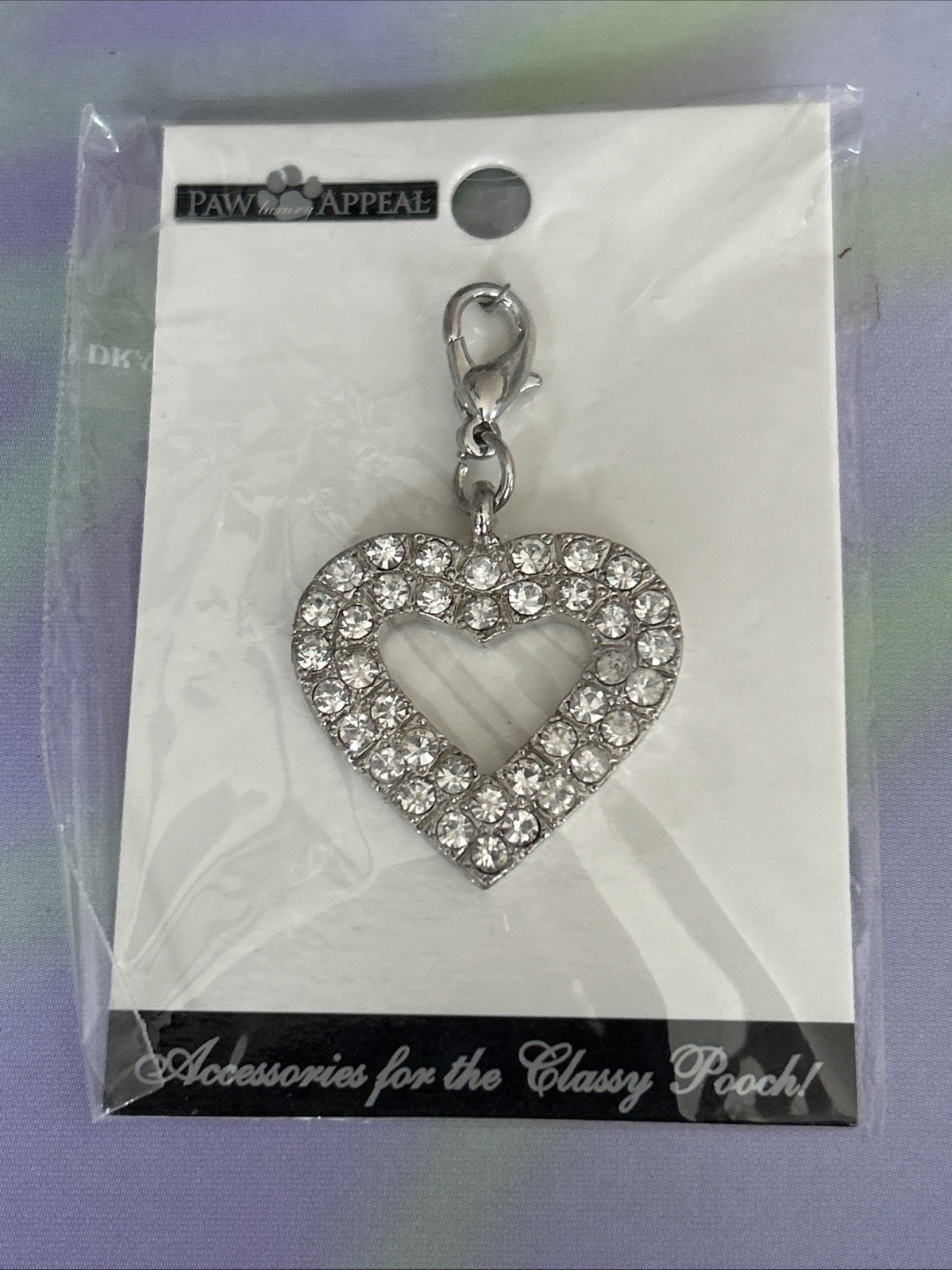 Pretty Paw Appeal White Rhinestone Open Heart Charm Tag Necklace Dog Cat Pet New