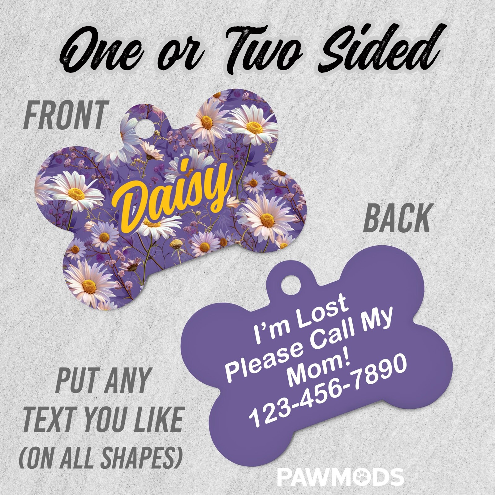 Daisy Dog Tag for Dogs, Floral Pet ID Tags, Custom Personalized Flower Puppy Tag