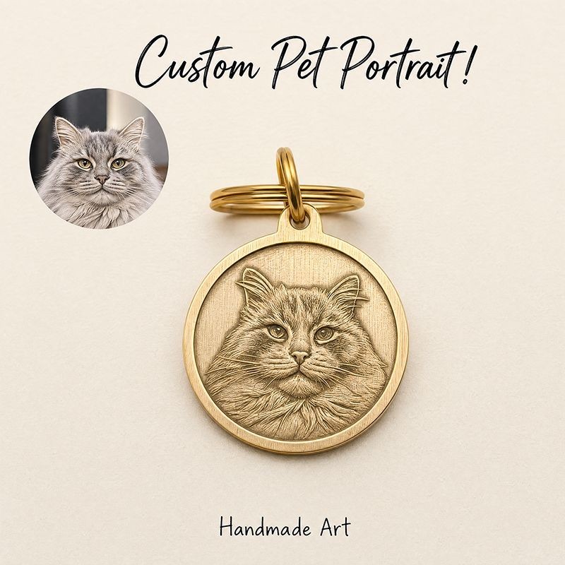 Customed Engraved Pet Portrait, Dog Tag, Cat Tag, Personalized Pet ID Tag