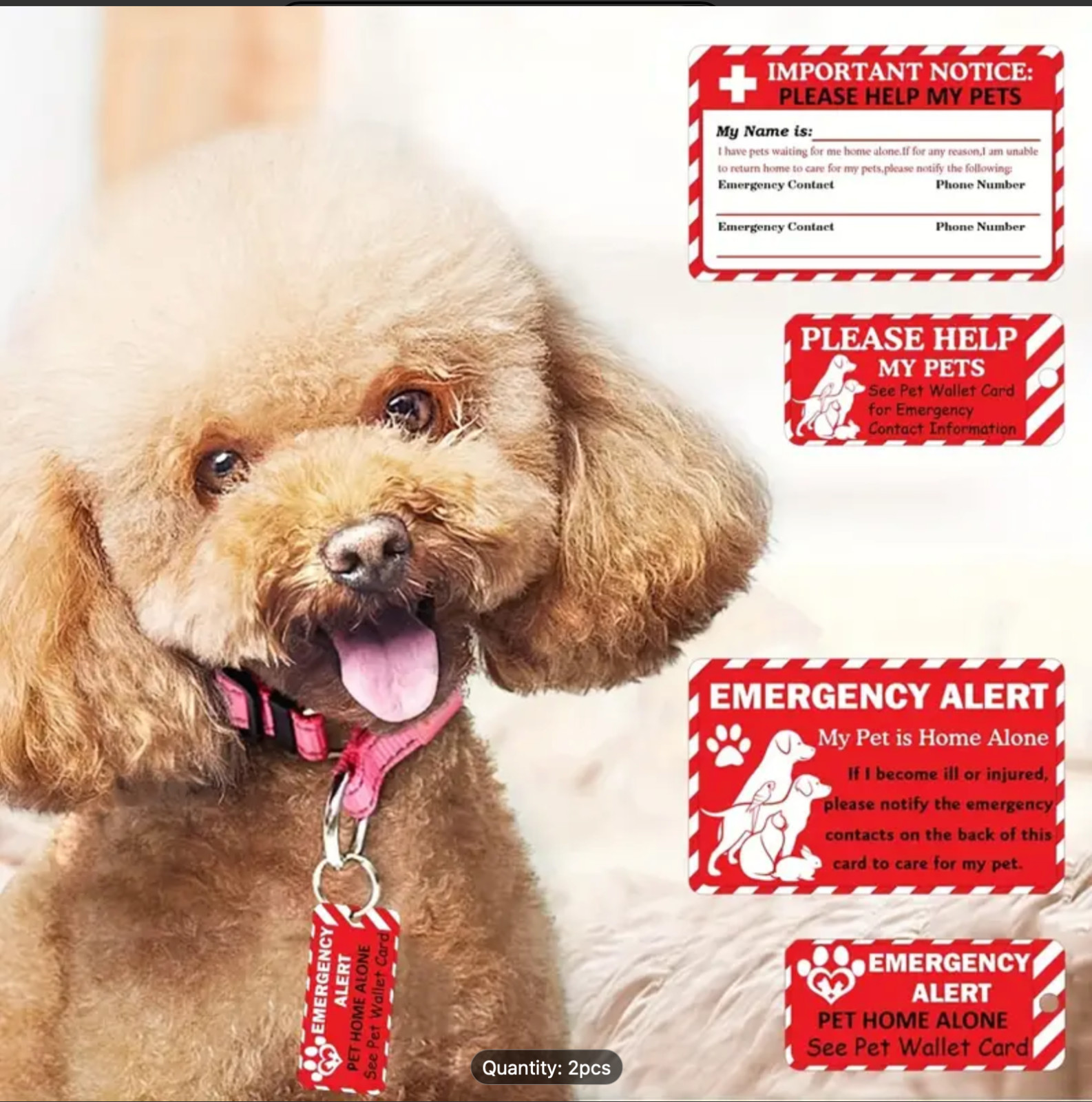 2-Piece Essential Pet Safety Kit -Emergency Alert Card for Wallet & Key Tag Set