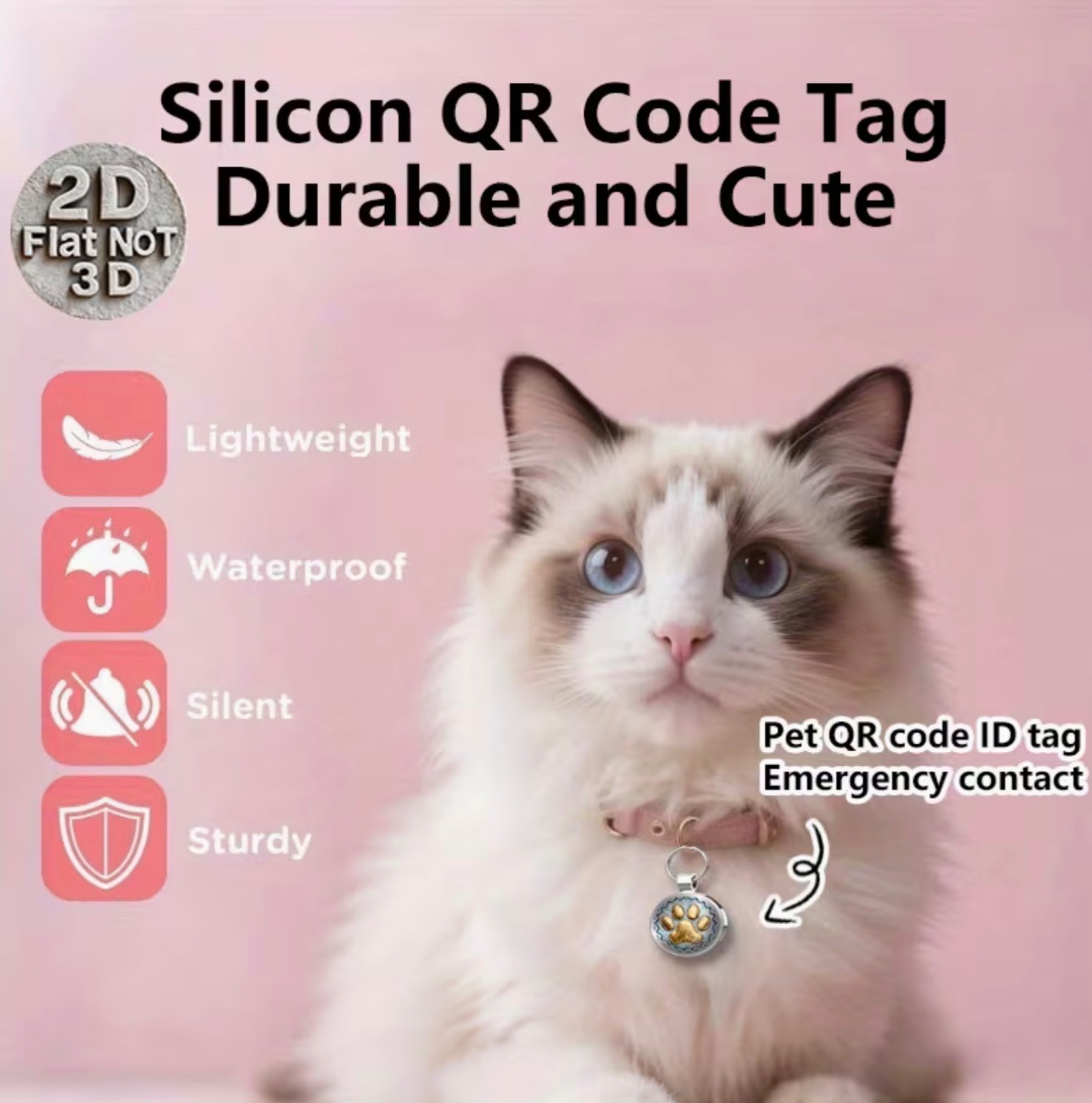 QR Code Pet Tag – Gold Paw on Pearl Shell, Scan to Contact Owner!
