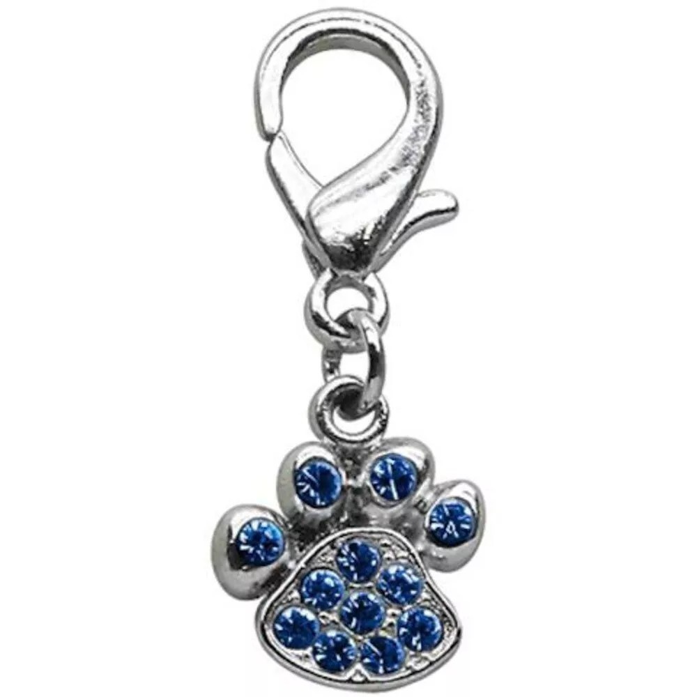 Blue Dog Collar Charm Paw Mirage Pet Lobster Claw Rhinestones Faux Crystals