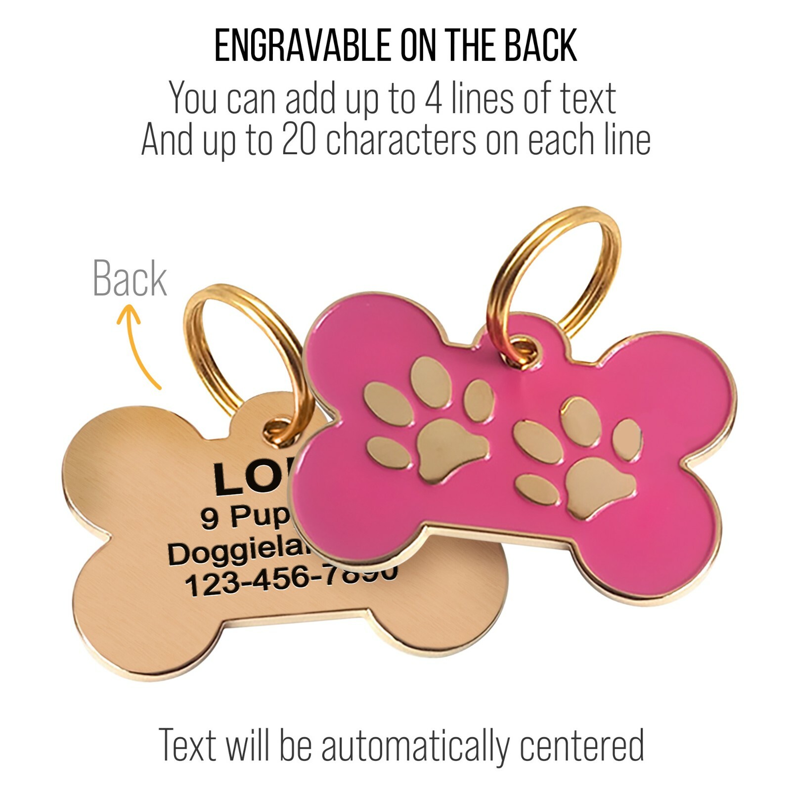 Custom Engraved Stainless Steel Bone Boy and Girl Dog Tag for Collars Tag Collar