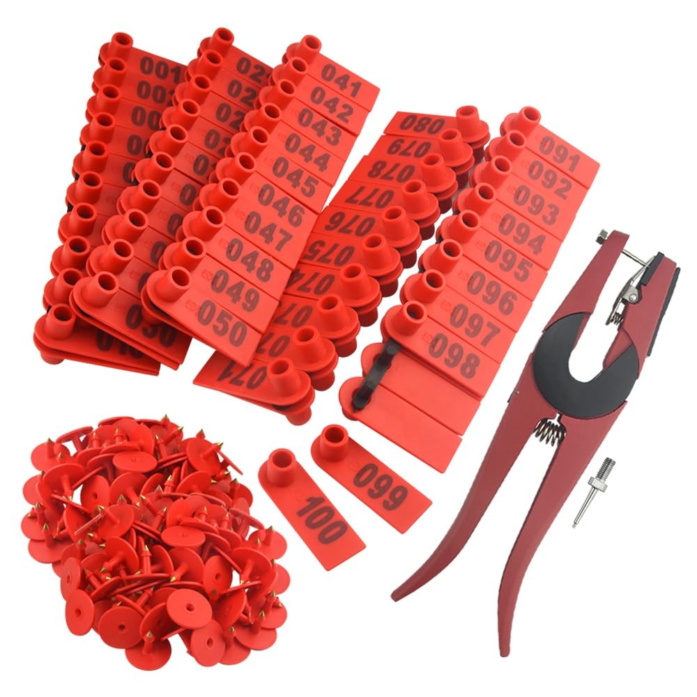 Plastic Livestock Ear Tags 1100 Animal Tag goat Sheep with Applicator Red