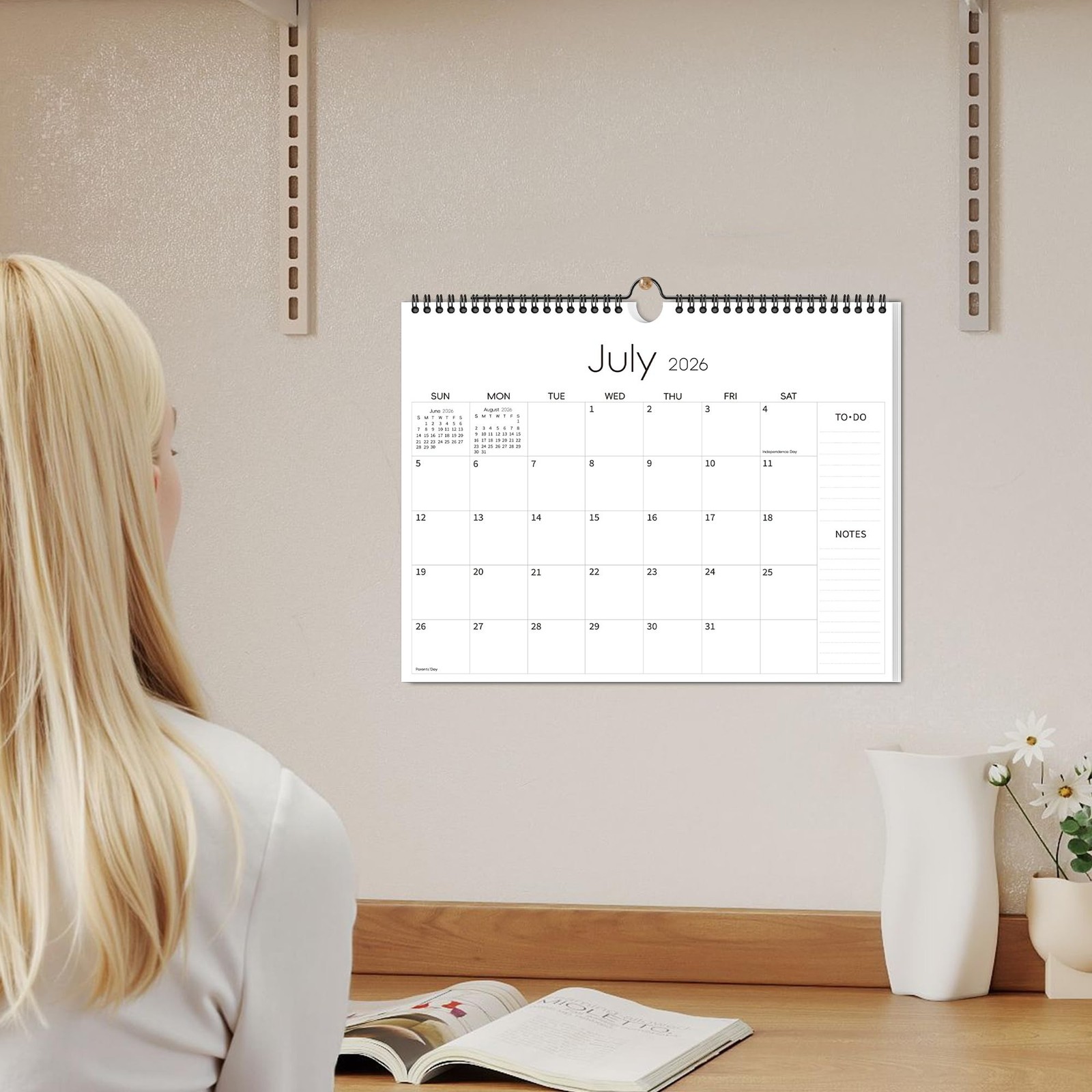 Aesthetic Wall Calendar 2026-2027, 18 Monthly Horizontal Hanging Calendar fro…