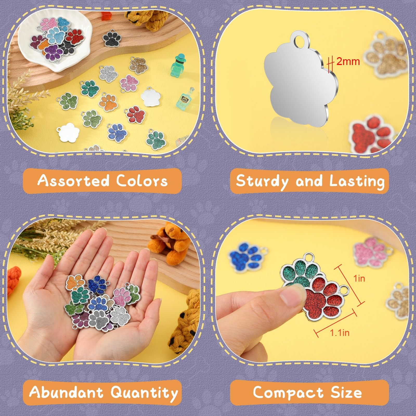60 Pcs Personalized Paw Print Pet Tag for Dogs and Cats, Blank Pet ID Tags