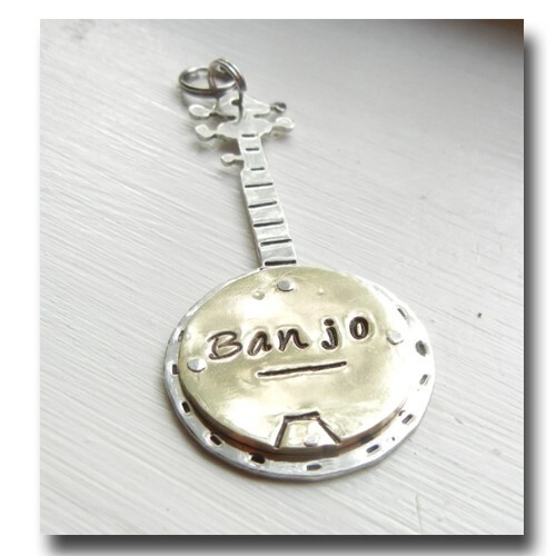 Banjo Pet ID Dog Name Tag Free Engraving Brass Nickel Silver Music Lover Dog Tag