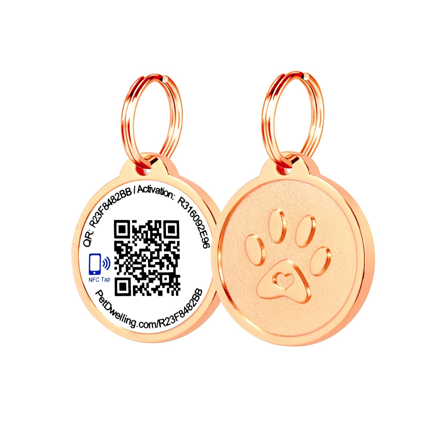 Rose Gold Paw Smart QR NFC Pet ID Tag Dog Waterproof AI Scan Free Profile