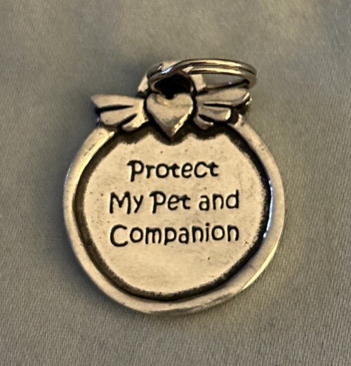 Handcrafted Pewter Dog Collar Tag ~ Protect My Pet and Companion ~ Basic Spirit