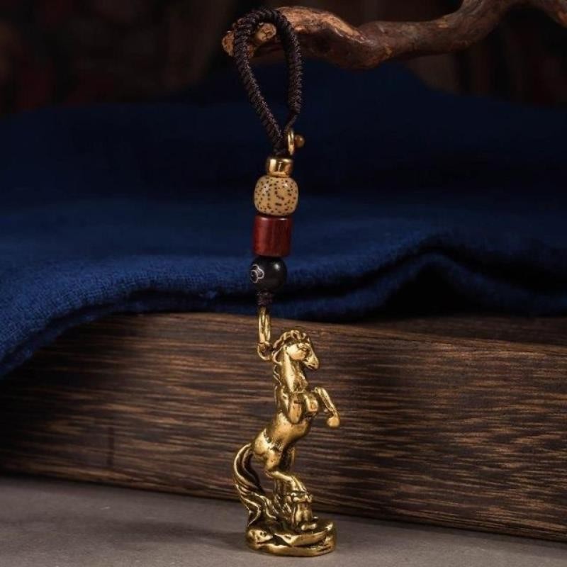 1pc Solid Brass Keychain Horse Miniature Pendant Chinese Zodiac Signs Craft DIY