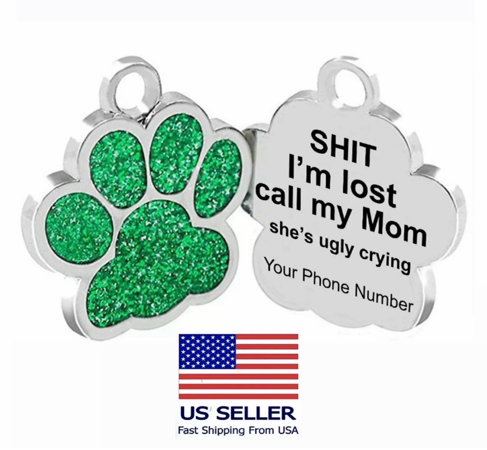 Personalized Pet Dog Sparkly Paw Tags ID Engraved Name Custom Puppy Collar