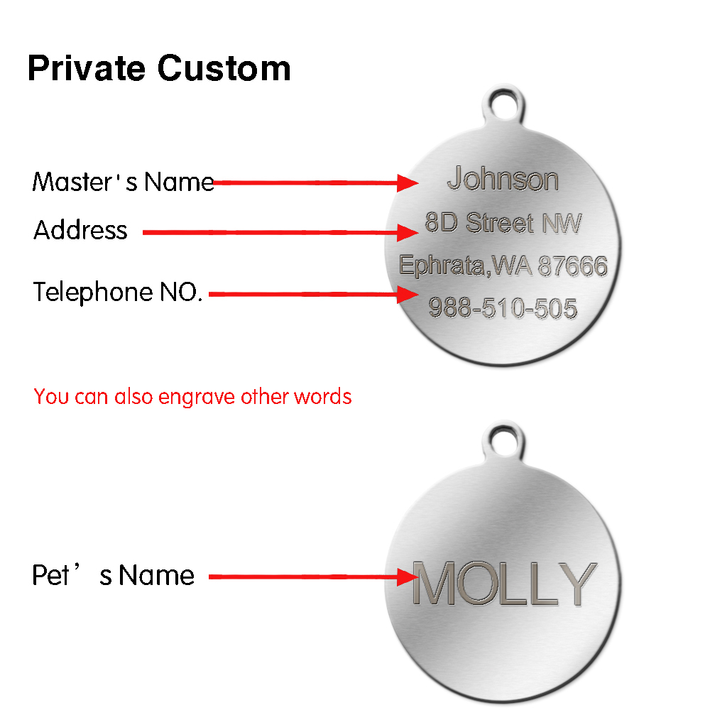 Round Stainless Steel Engraved Dog Tags Personalized Pet Cat ID tags Custom Free