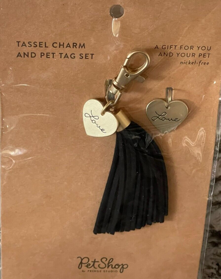 ☘☘Pet Shop Pet by Fringe Studio Black Tassel LOVE 2 Piece Charm Set NWT☘☘