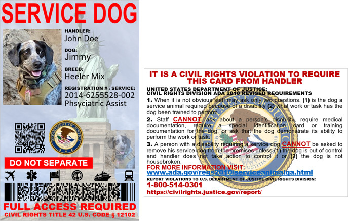 ADA SERVICE DOG ID CARD – CUSTOMIZABLE INFO PHYSICAL & DIGITAL CARD